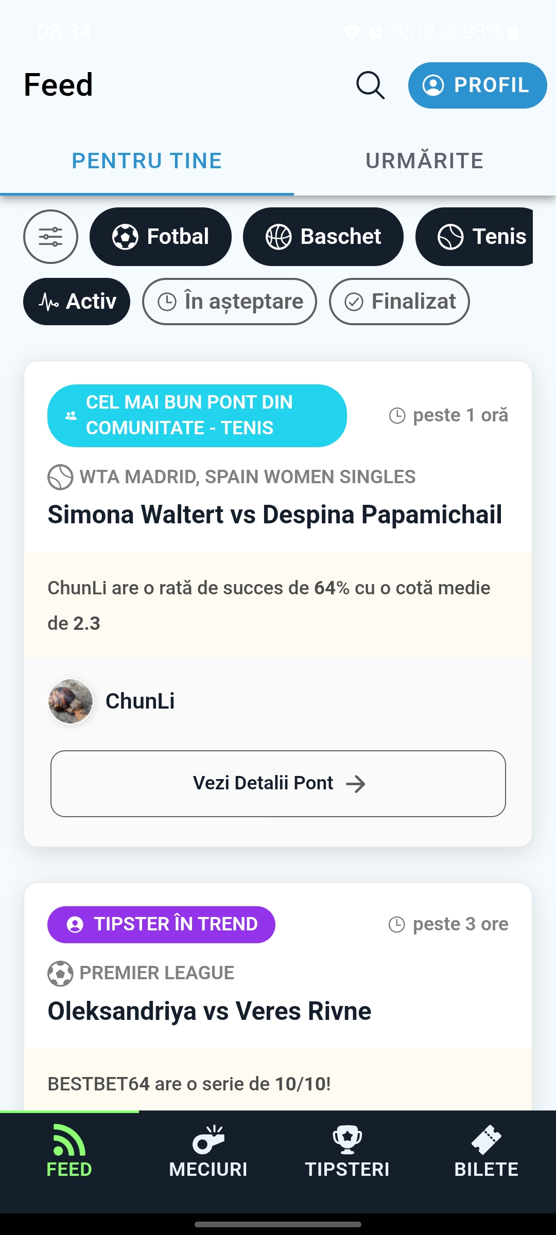Captură de ecran feed